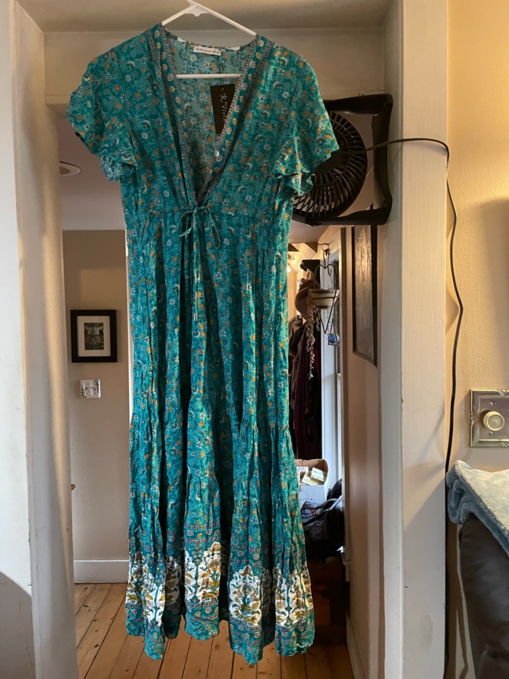 Teal Floral Maxi Dress with Tie Front New With Tags